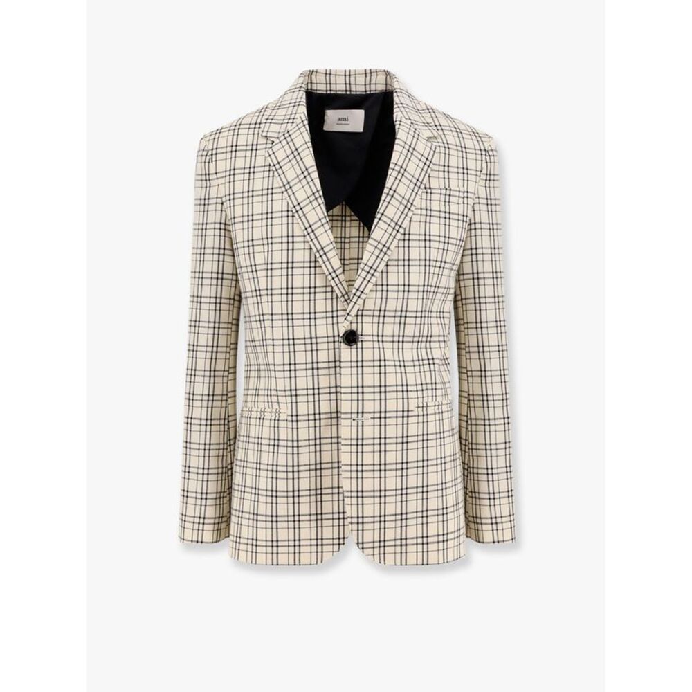 Ami Paris Men Virgin Wool Blazer With Madras Motif